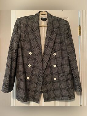Isabel Marant Gray Plaid Double-Breasted Blazer
